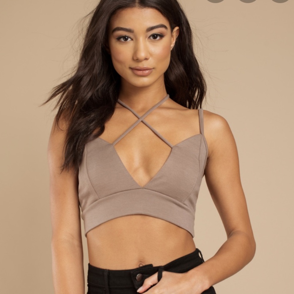 NWOT TOBI BROOKLYN STRAPPY CROP TOP BROWN KHAKI